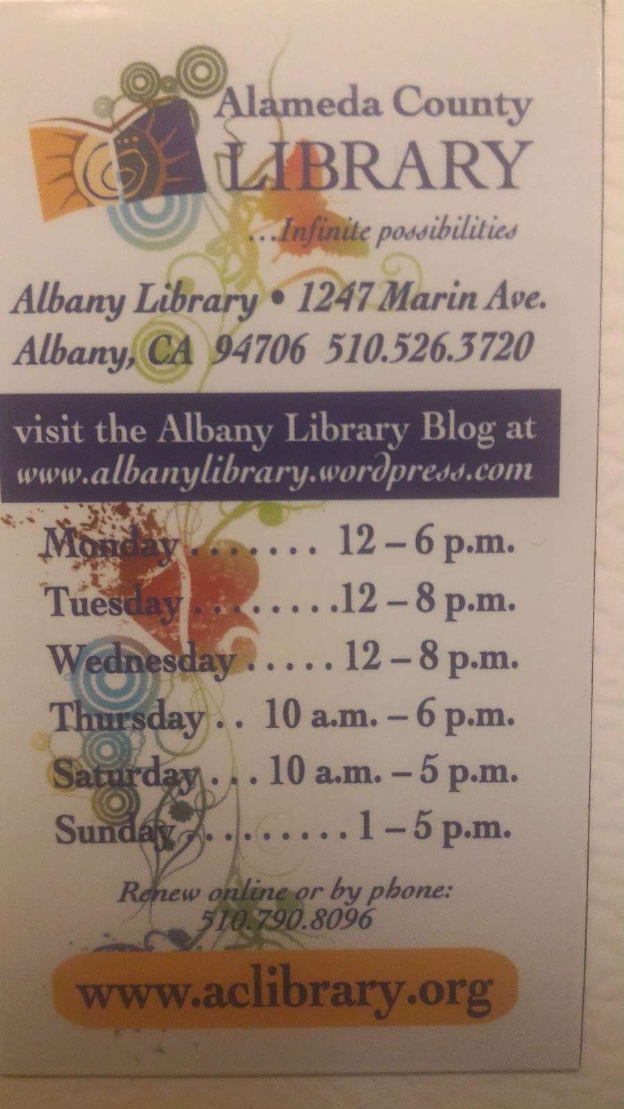 Albany Library | 1247 Marin Ave, Albany, CA 94706, USA | Phone: (510) 526-3720