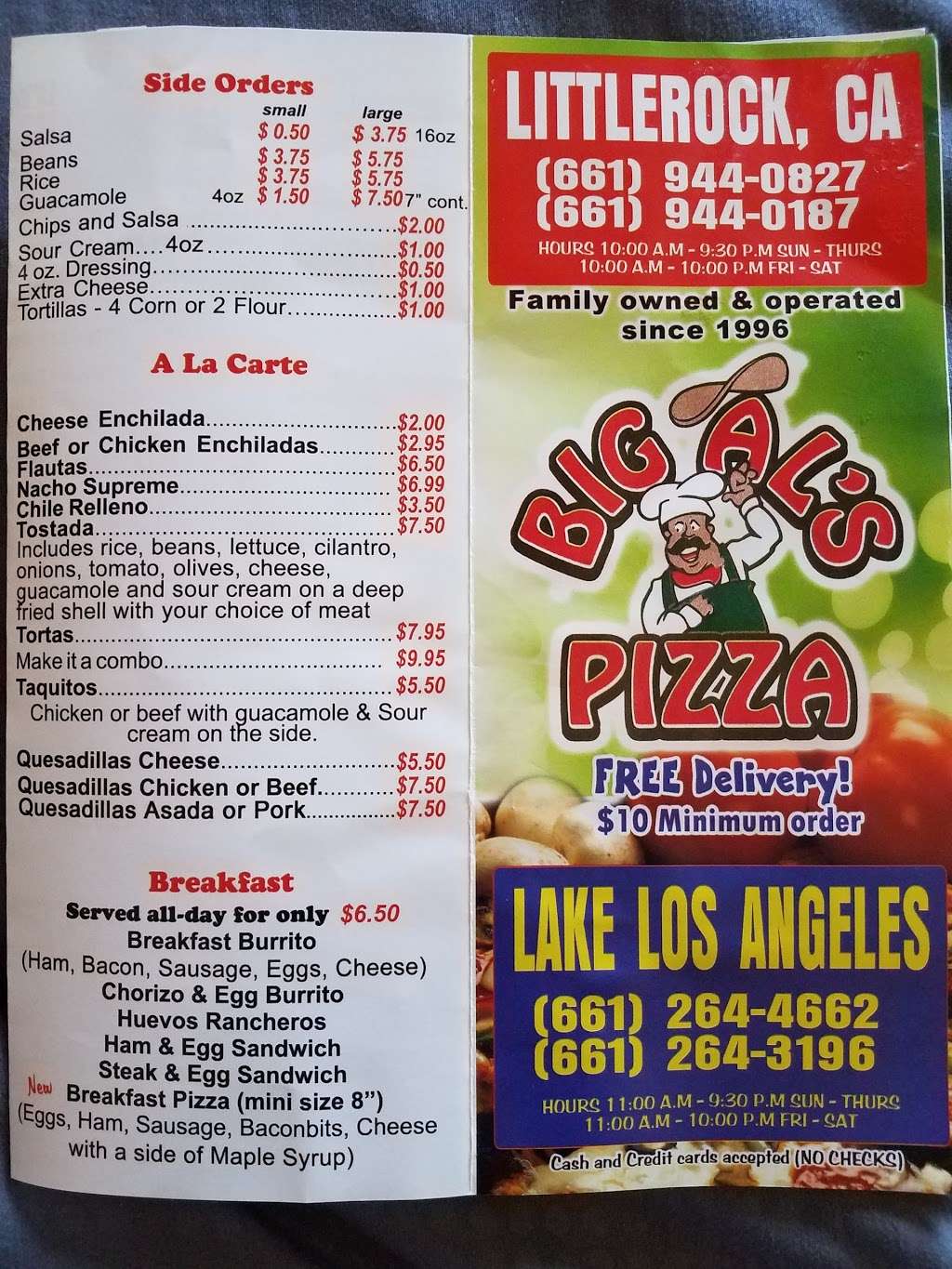 Big Als Pizza | 40340 170th St E, Palmdale, CA 93591, USA | Phone: (661) 264-4662