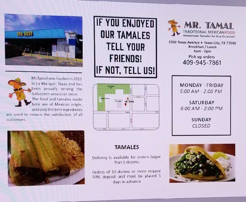 Mr. Tamal Authentic Mexican Food | 2502 Texas Ave, Texas City, TX 77590, USA | Phone: (409) 945-7861