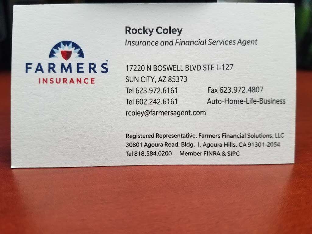 Farmers Insurance - Rocky Coley | 17220 N Boswell Blvd Ste L127, Sun City, AZ 85373, USA | Phone: (602) 242-6161