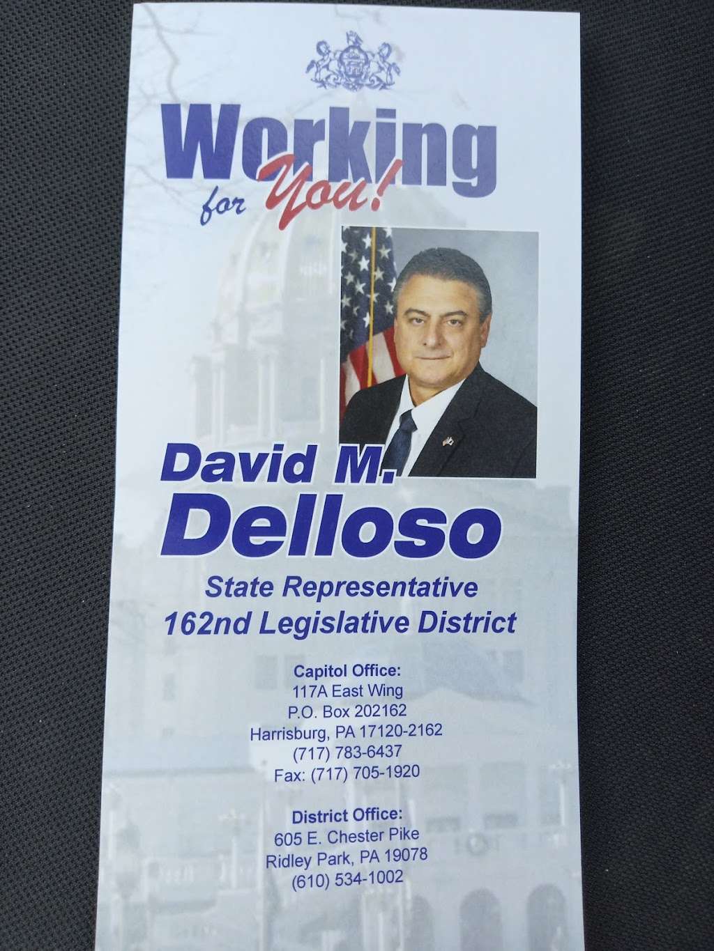 State Representative David M. Delloso | 605 E Chester Pike, Ridley Park, PA 19078, USA | Phone: (610) 534-1002