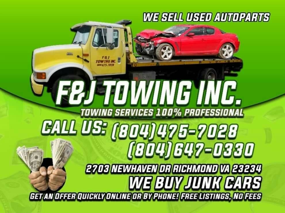 f&j towing inc & we buy junk cars | 2703 Newhaven Dr, Richmond, VA 23234, USA | Phone: (804) 475-7028