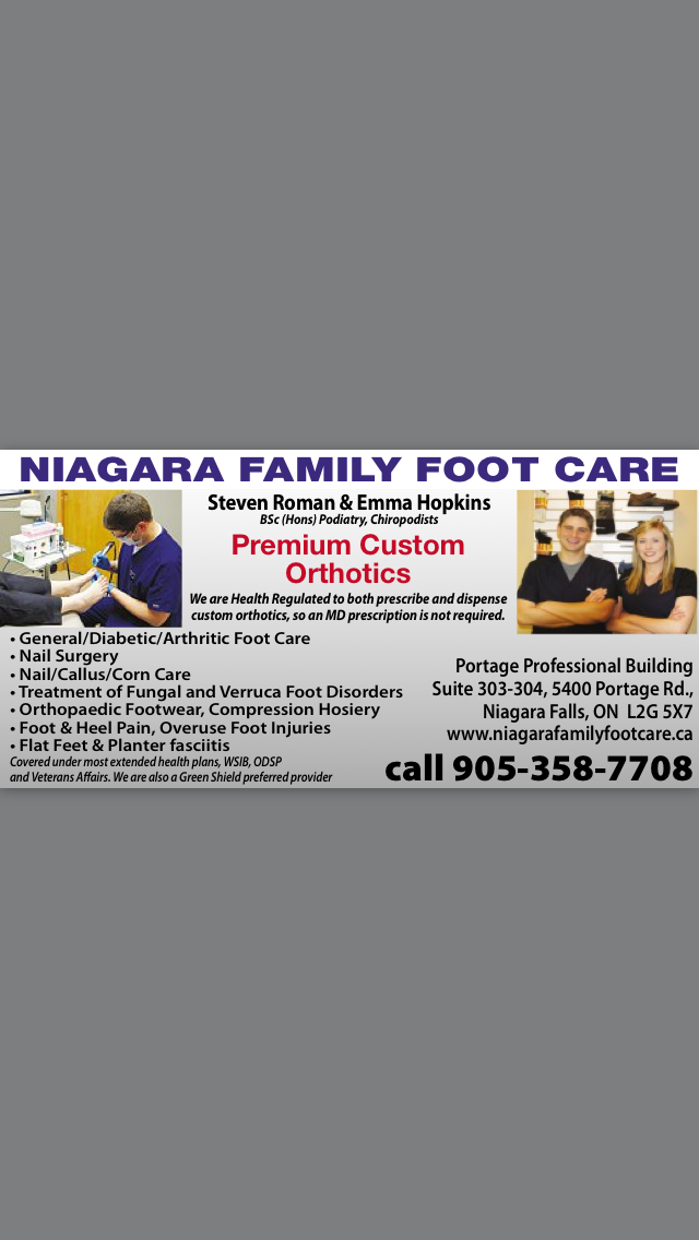 Niagara Family Footcare | 5400 Portage Rd, Niagara Falls, ON L2G 5X7, Canada | Phone: (905) 358-7708