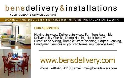 Bens Delivery & Installtions | 17660 Horizon Pl, Derwood, MD 20855 | Phone: (240) 426-4118