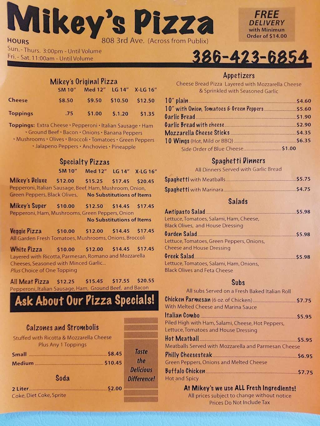 Mikeys Pizza | 806 E 3rd Ave, New Smyrna Beach, FL 32169, USA | Phone: (386) 423-6854