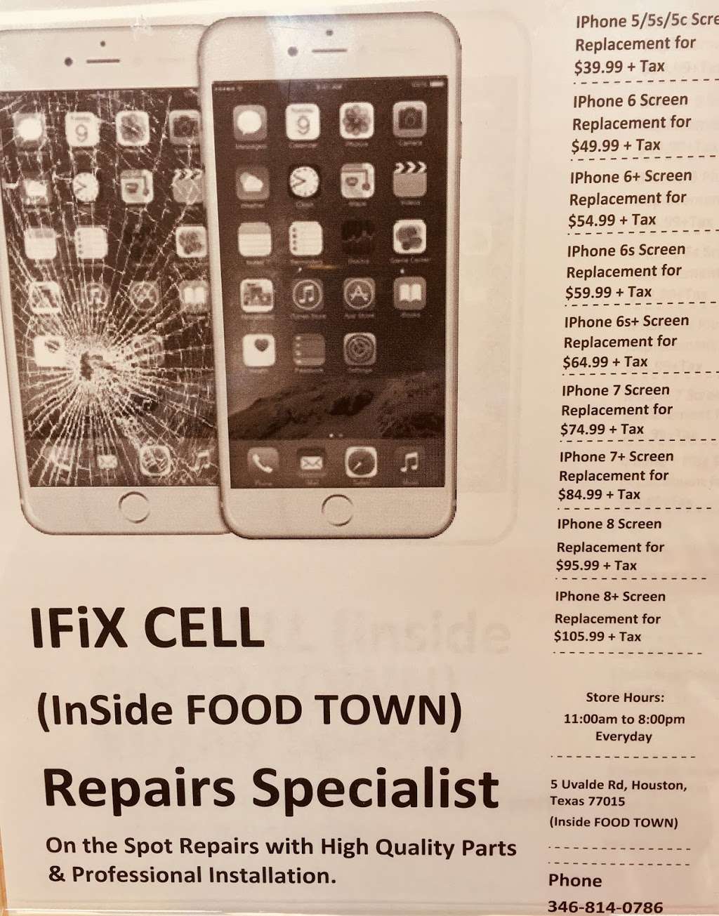 IFix Cell | Inside Food Town, 5 Uvalde Rd, Houston, TX 77015, USA | Phone: (346) 814-0786