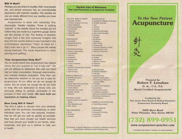Acupuncture Practice of Robert F. Lenahan | 3402 River Rd, Point Pleasant, NJ 08742, USA | Phone: (732) 899-0951