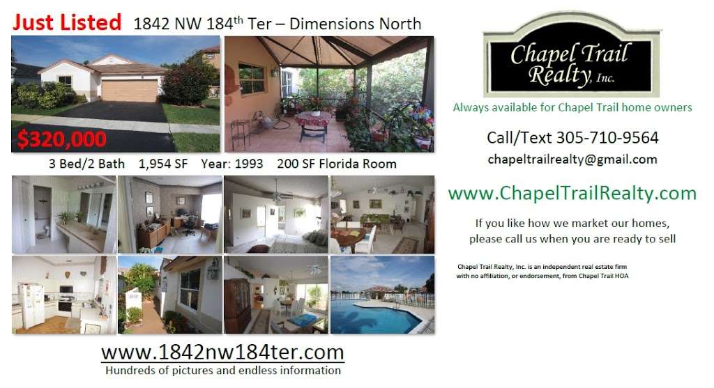 Chapel Trail Realty, Inc. | 2148 NW 191st Ave, Pembroke Pines, FL 33029, USA | Phone: (305) 710-9564