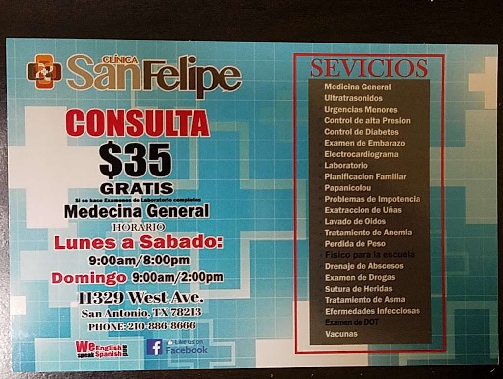 Clinica San Felipe | 11329 West Ave, San Antonio, TX 78213, USA | Phone: (210) 886-8666