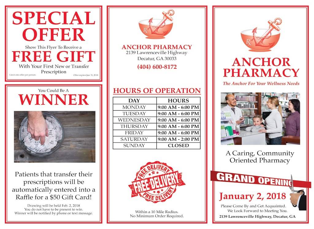 Anchor Pharmacy | 2139 Lawrenceville Hwy, Decatur, GA 30033, USA | Phone: (404) 600-8172