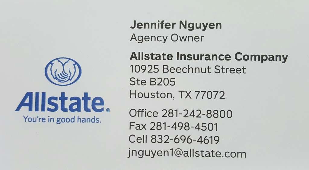 Jennifer Nguyen: Allstate Insurance | 10925 Beechnut St Ste B205, Houston, TX 77072, USA | Phone: (281) 242-8800