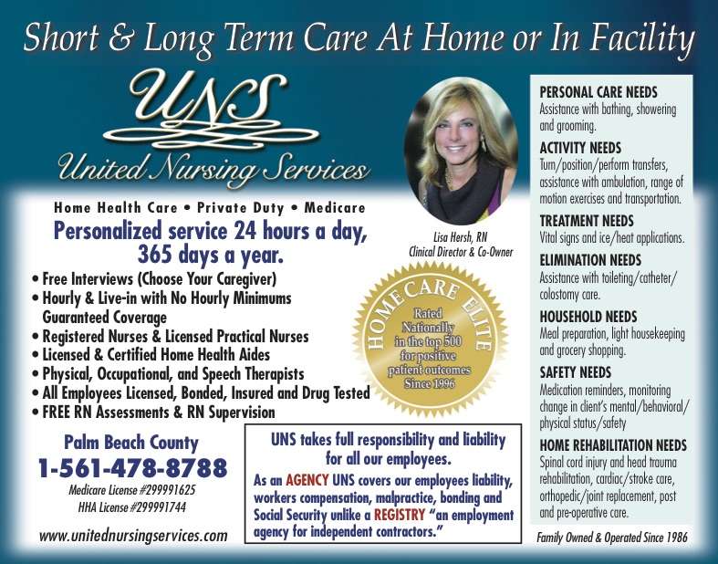 UNS - United Nursing Services | 1897 Palm Beach Lakes Blvd #213, West Palm Beach, FL 33409, USA | Phone: (561) 478-8788