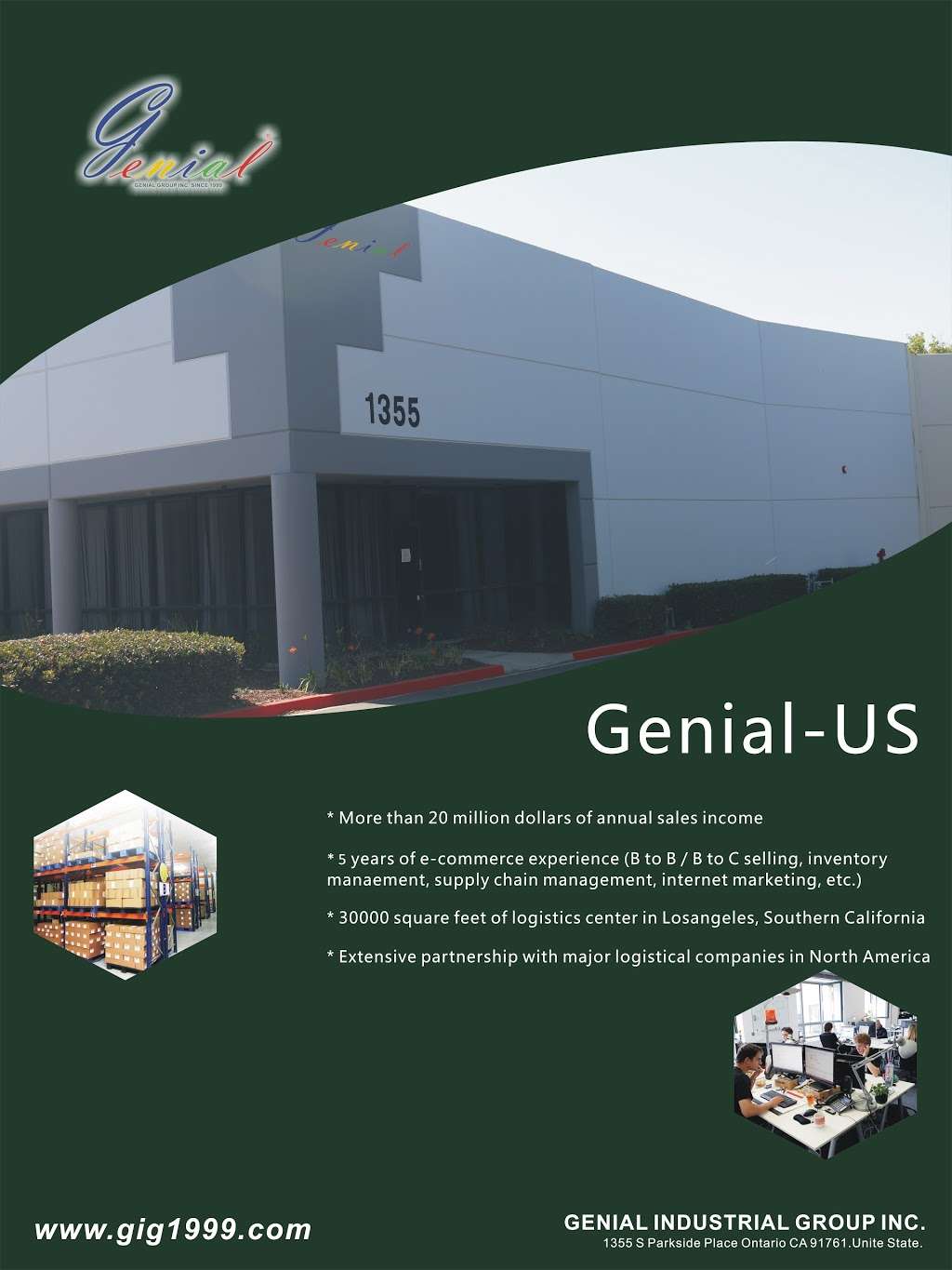 Genial Industrial Group Inc | 1355 Parkside Pl, Ontario, CA 91761, USA | Phone: (909) 696-9799
