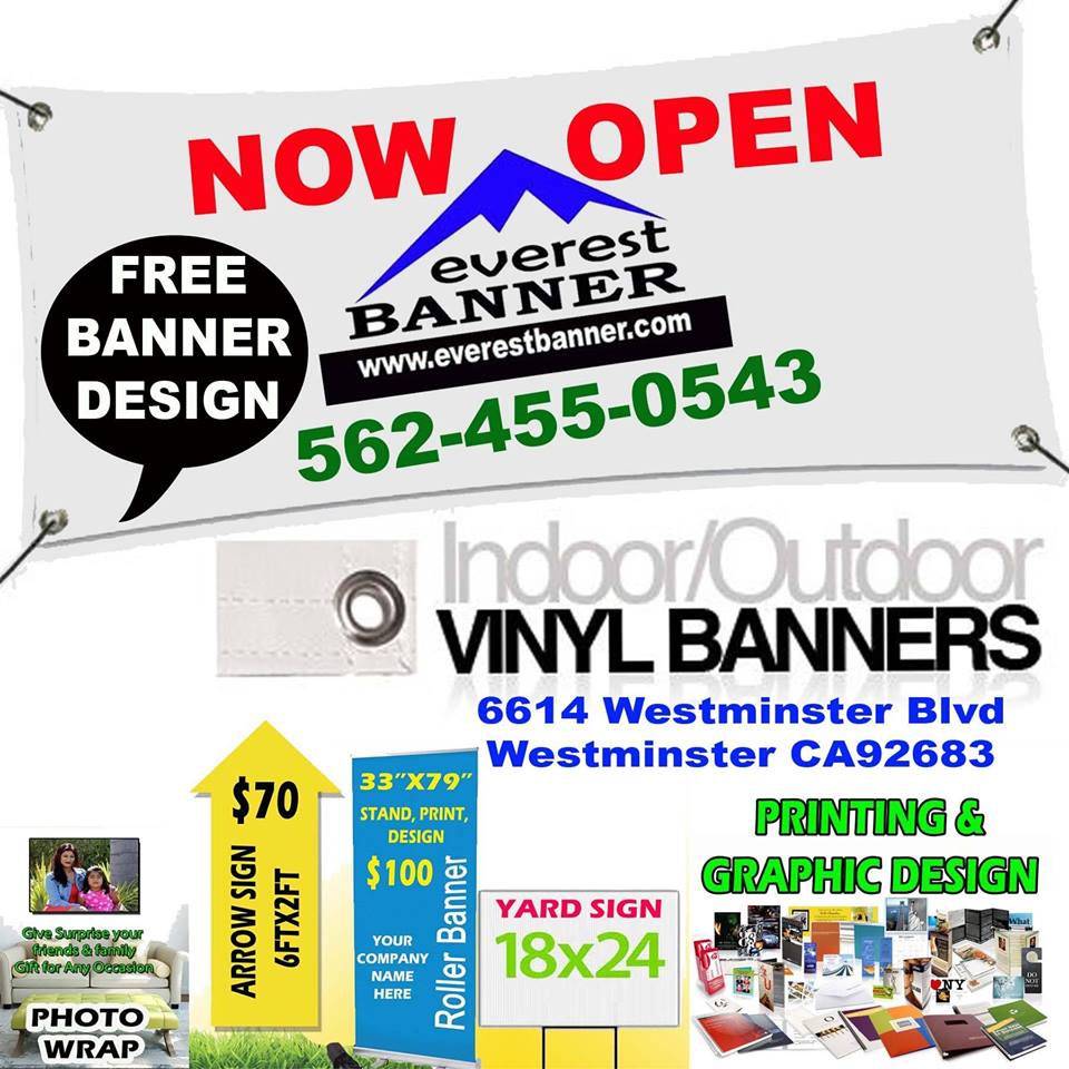 Everest Banner & Signs Shop | 6614 Westminster Blvd, Westminster, CA 92683, USA | Phone: (562) 455-0543