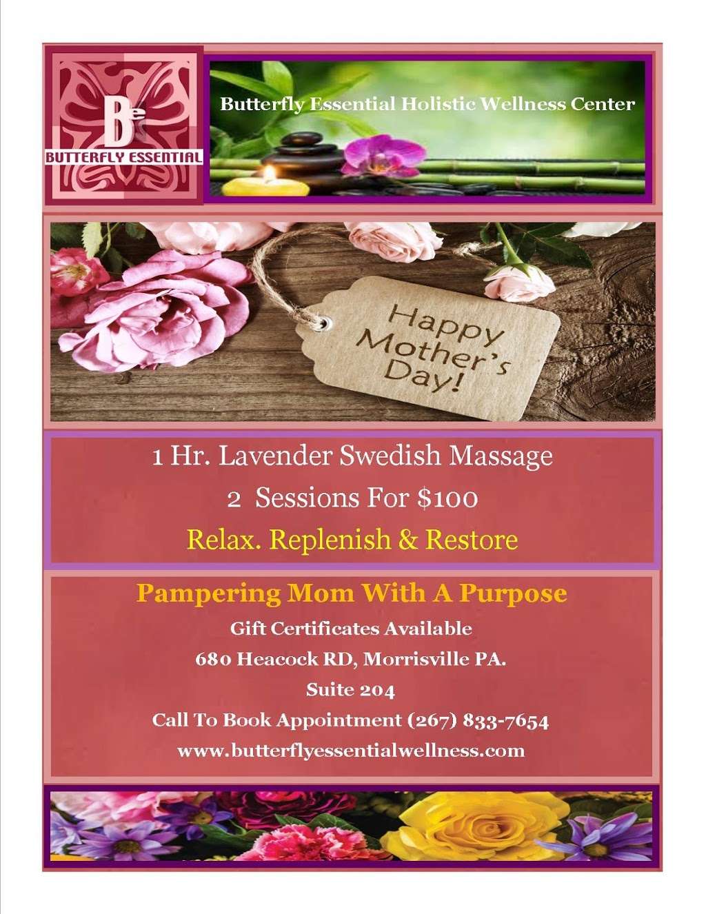 Butterfly Essential Holistic WellnessCenter | suite 204, 680 Heacock Rd, Yardley, PA 19067, USA | Phone: (267) 833-7654