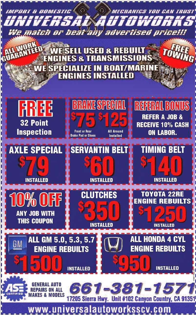 Universal Autoworks | 17205 Sierra Hwy, Canyon Country, CA 91351, USA | Phone: (661) 621-3901