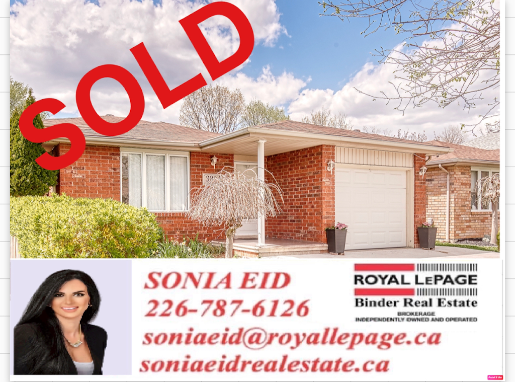 Sonia Eid Royal Lepage Windsor /Binder Real Estate | 1350 Provincial Rd, Windsor, ON N8W 5W1, Canada | Phone: (226) 787-6126