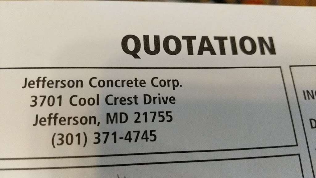 Jefferson Concrete Corporation | 3701 Cool Crest Dr, Jefferson, MD 21755, USA | Phone: (301) 371-4745