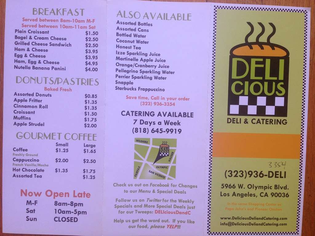 Deli-cious Deli & Catering | 5966 W Olympic Blvd, Los Angeles, CA 90036, USA | Phone: (323) 936-3354