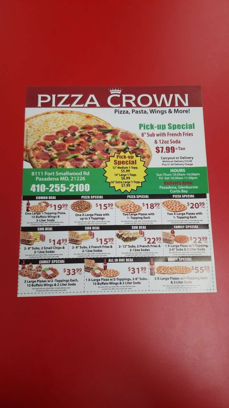 Pizza Crown | 8111 Fort Smallwood Rd, Curtis Bay, MD 21226, USA | Phone: (410) 255-2100