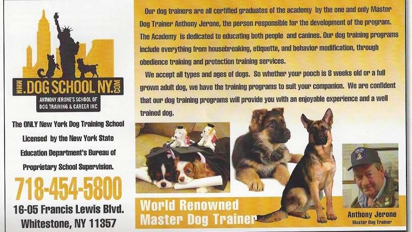 Anthony Jerones School Of Dog Training & Career Inc. | 16-05 Francis Lewis Blvd, Whitestone, NY 11357, USA | Phone: (718) 454-5800