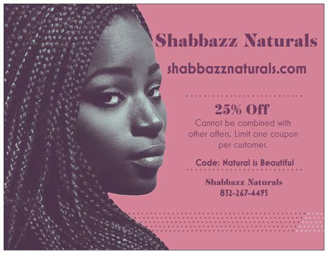 Shabbazz Naturals | 310 Brushy Glen Dr, Houston, TX 77073, USA | Phone: (832) 267-4495