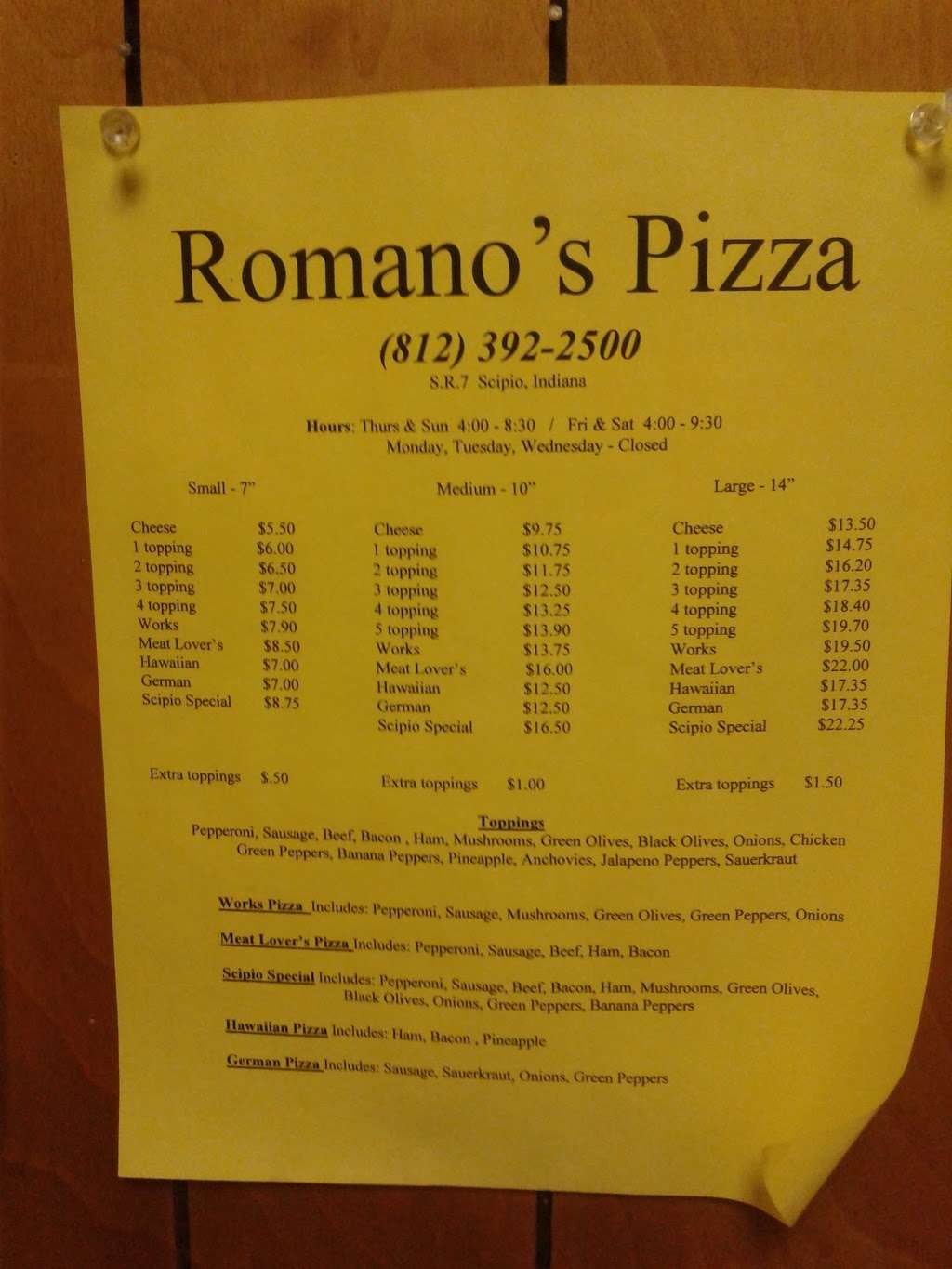 Romano Pizza | 6565 State Hwy 7, Scipio, IN 47273, USA | Phone: (812) 392-2500