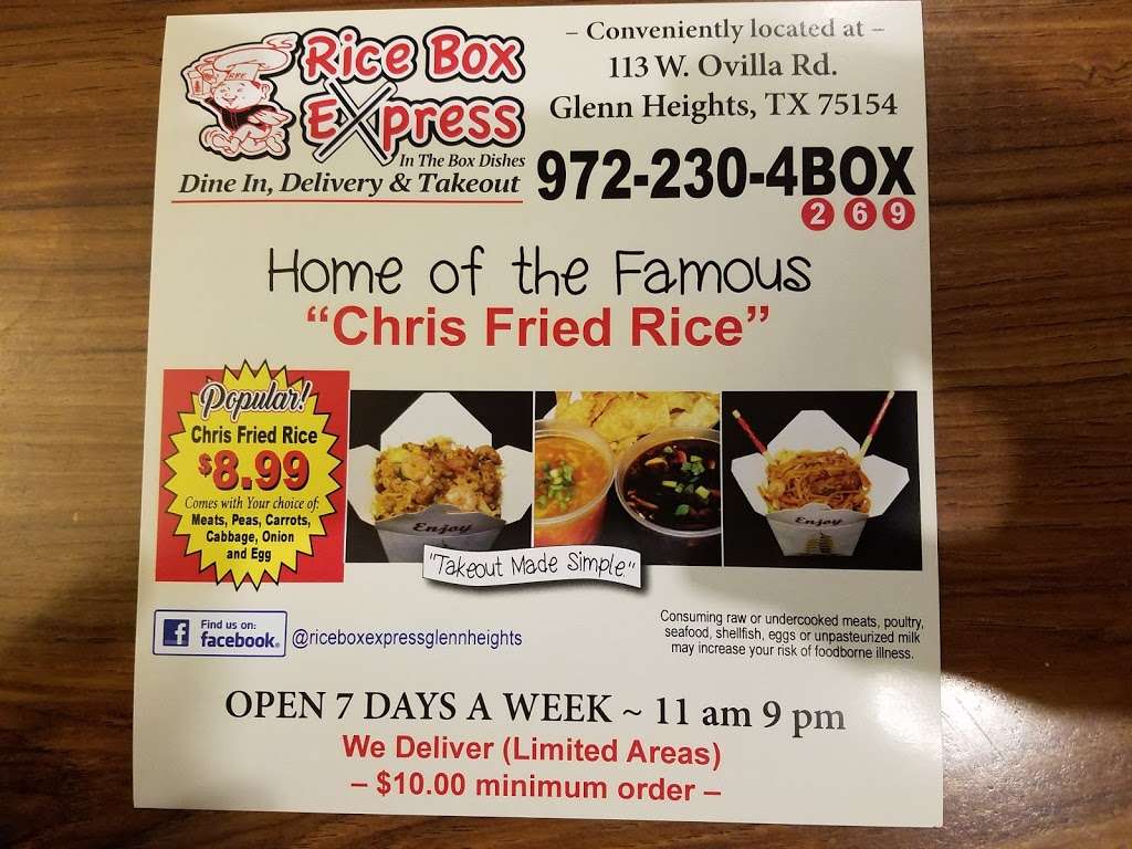 Rice Box Express Glenn Heights | 113 W Ovilla Rd, Glenn Heights, TX 75154, USA | Phone: (972) 230-4269