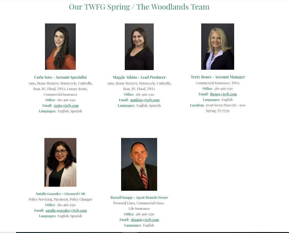 TWFG Insurance - Spring/The Woodlands | 17018 Seven Pines Dr Ste 600, Spring, TX 77379 | Phone: (281) 466-1310
