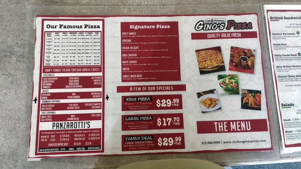 Ginos Pizza | 2212 Huron Church Rd, Windsor, ON N9C 2L7, Canada | Phone: (519) 969-0999