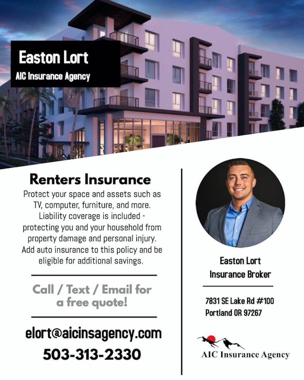 Easton Lort - AIC Insurance Agency | 7831 SE Lake Rd, Portland, OR 97267, USA | Phone: (503) 313-2330
