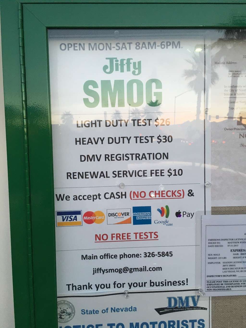 Jiffy Smog | 6020 N Decatur Blvd, North Las Vegas, NV 89031 | Phone: (702) 937-7000