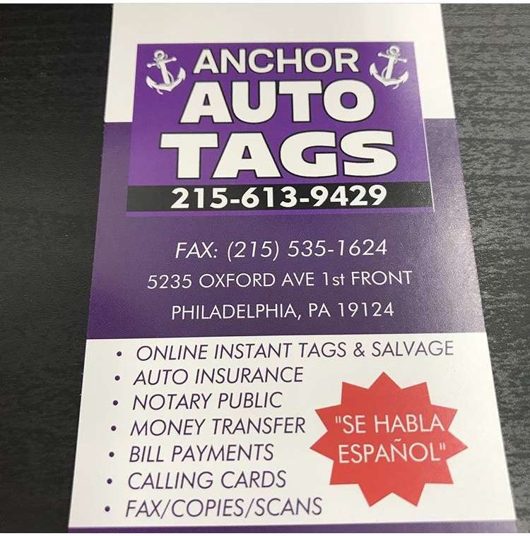 Anchor Auto Tags | 1st Front, 5235 Oxford Ave, Philadelphia, PA 19124, USA | Phone: (215) 613-9429