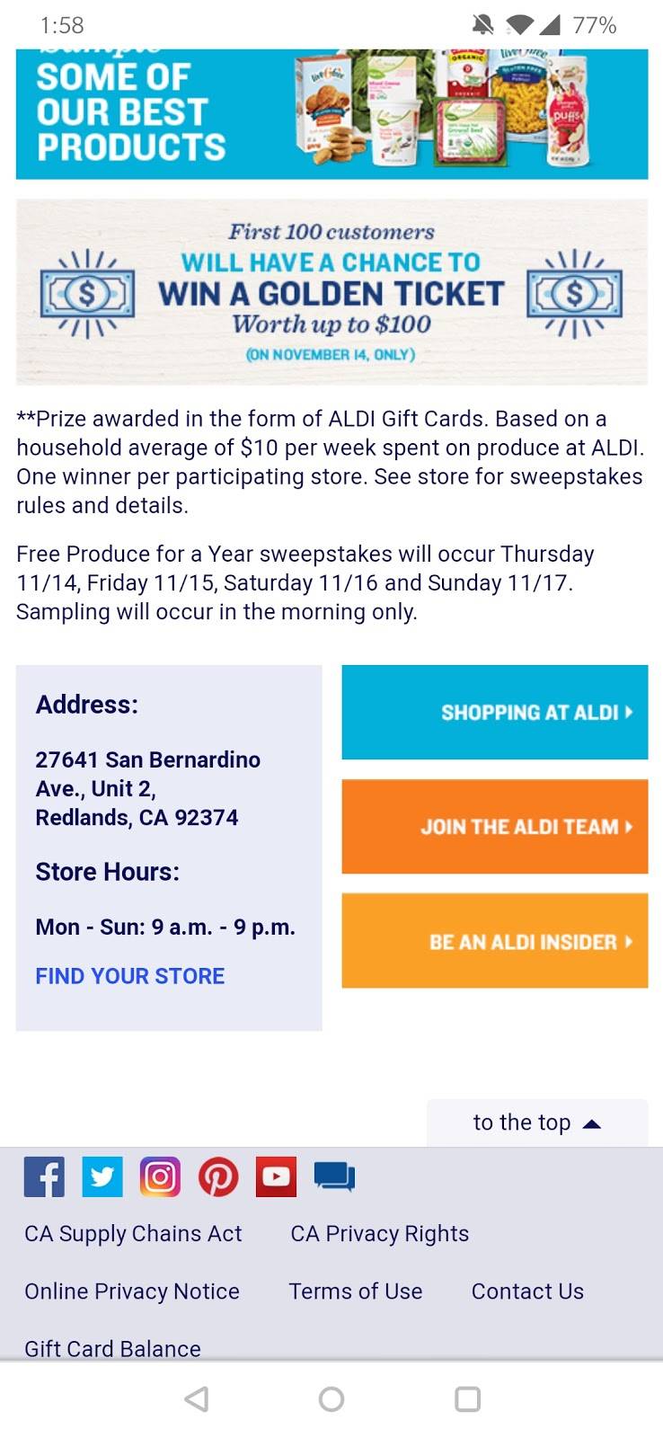 ALDI | 27641 San Bernardino Ave Unit 2, Redlands, CA 92374, USA | Phone: (855) 955-2534