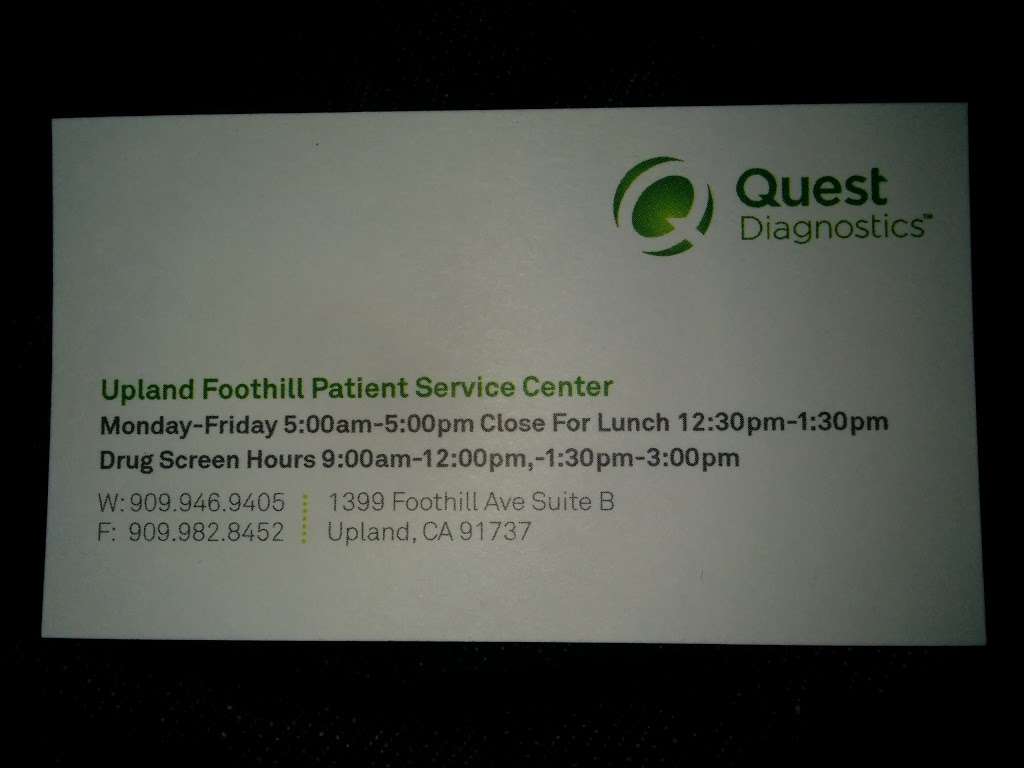 Quest Diagnostics Upland Foothill | 1399 E Foothill Blvd Ste B, Upland, CA 91786, USA | Phone: (909) 946-9405