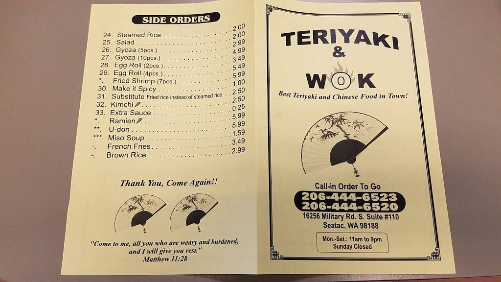 Teriyaki Wok | 16256 Military Rd S #110, SeaTac, WA 98188, USA | Phone: (206) 444-6520