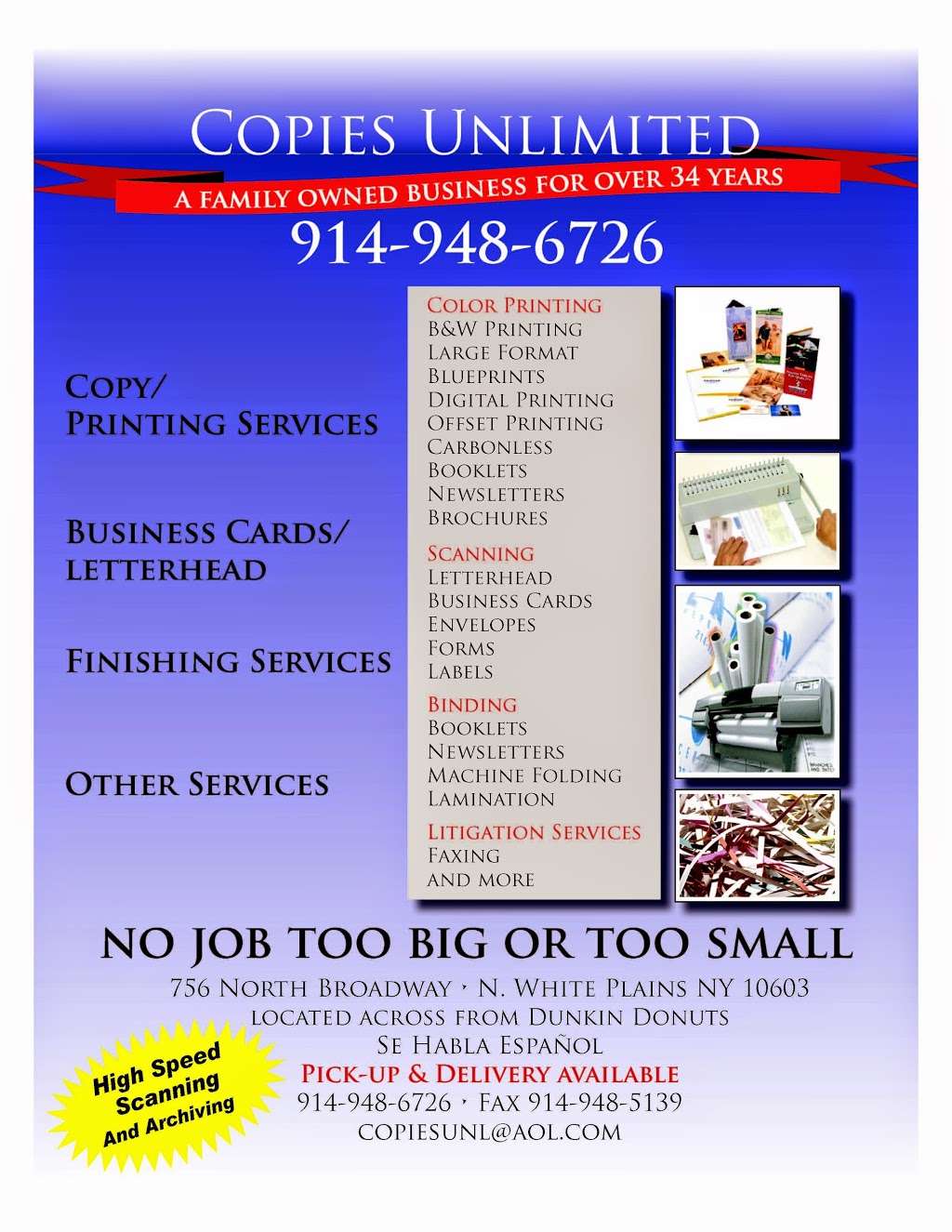 Copies Unlimited | 756 N Broadway, White Plains, NY 10603, USA | Phone: (914) 948-6726