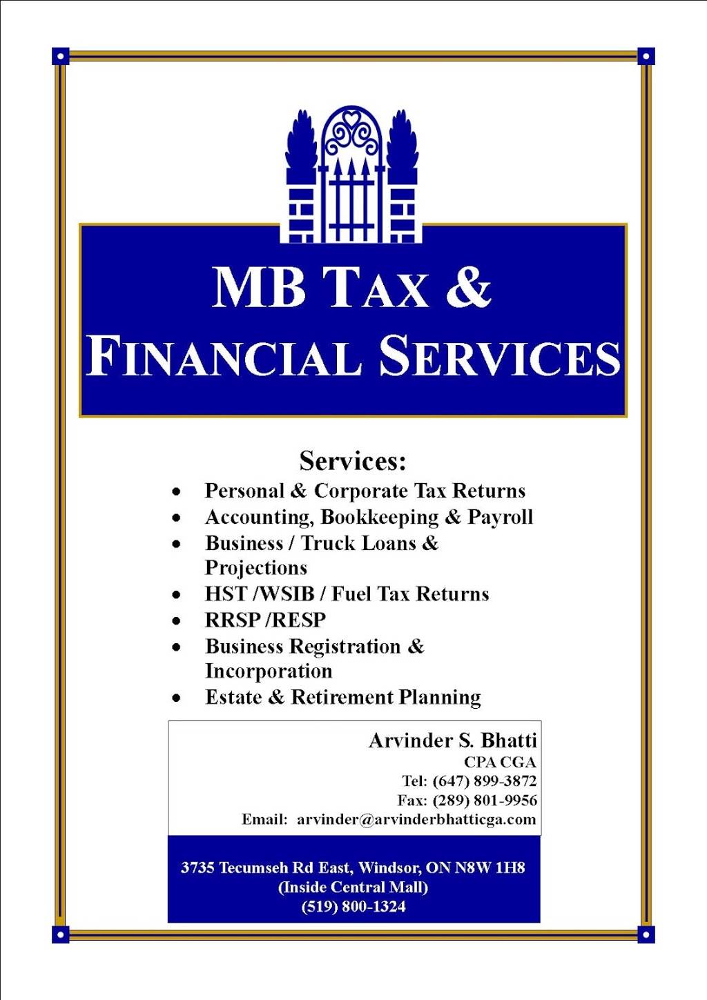 MB Tax and Financial Services | 1H8, 3735 Tecumseh Rd E, Windsor, ON N8W 4K6, Canada | Phone: (519) 800-1324