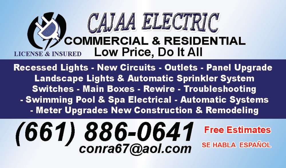 CAJAA ELECTRIC | 44639 6th St E, Lancaster, CA 93535 | Phone: (661) 886-0641