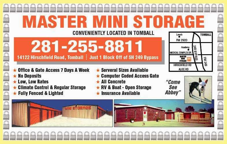 Master Mini Storage | 6241, 14122 Hirschfield Rd, Tomball, TX 77377, USA | Phone: (281) 255-8811