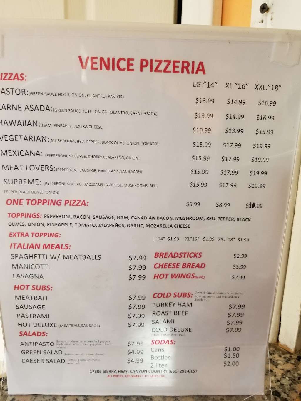 Venice Pizzeria | 17806 Sierra Hwy, Santa Clarita, CA 91351, USA | Phone: (661) 298-0157