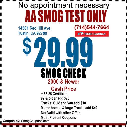 AA Smog Test Only | 14501 Red Hill Ave, Tustin, CA 92780, USA | Phone: (714) 544-7664