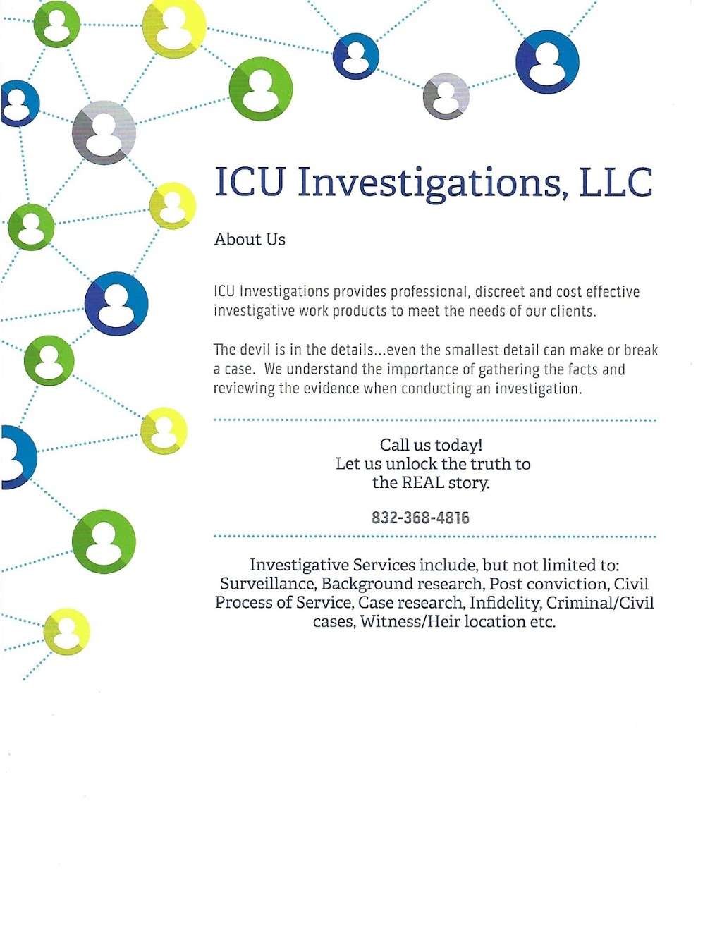 ICU Investigations Texas | Houston, TX 77045, USA | Phone: (832) 368-4816