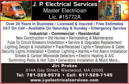 J P Electrical Services | 814 Gay St, Westwood, MA 02090 | Phone: (617) 529-7145