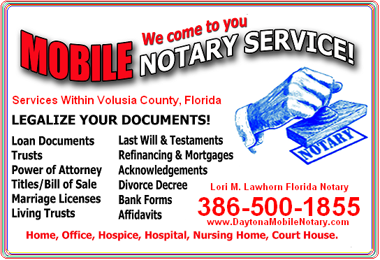 Florida Mobile Notary | 837 Pinewood St, Daytona Beach, FL 32117, USA | Phone: (386) 500-1855