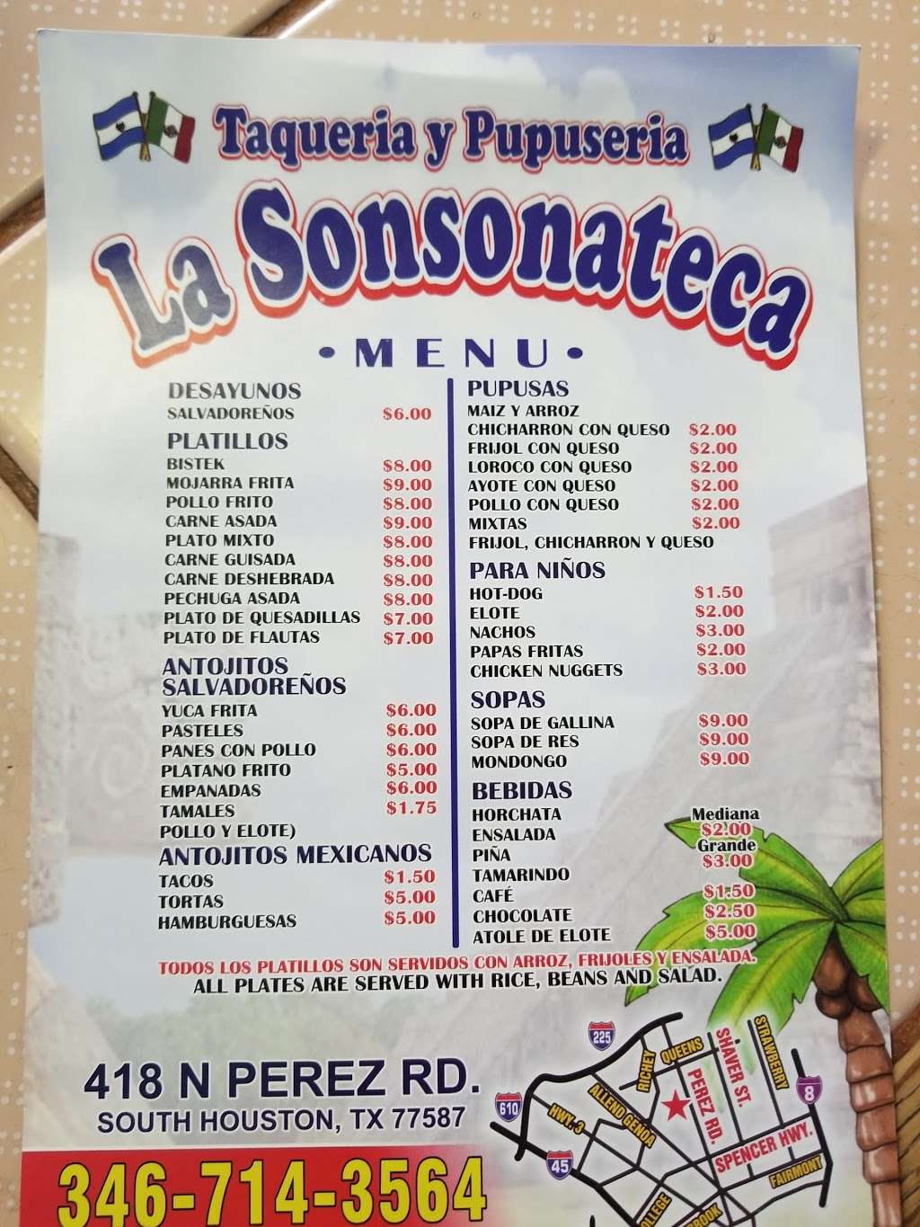 Taqueria y Pupuseria La sonsonateca | 418 N Perez Rd, South Houston, TX 77587, USA | Phone: (346) 714-3564