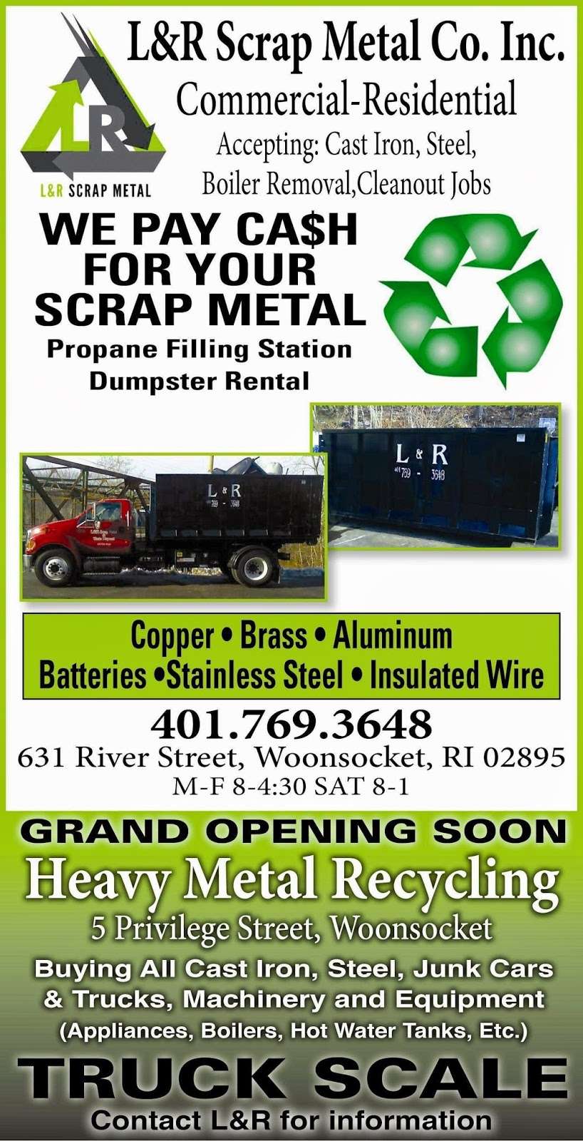 L & R Scrap Metal Co. | 631 River St, Woonsocket, RI 02895 | Phone: (401) 769-3648