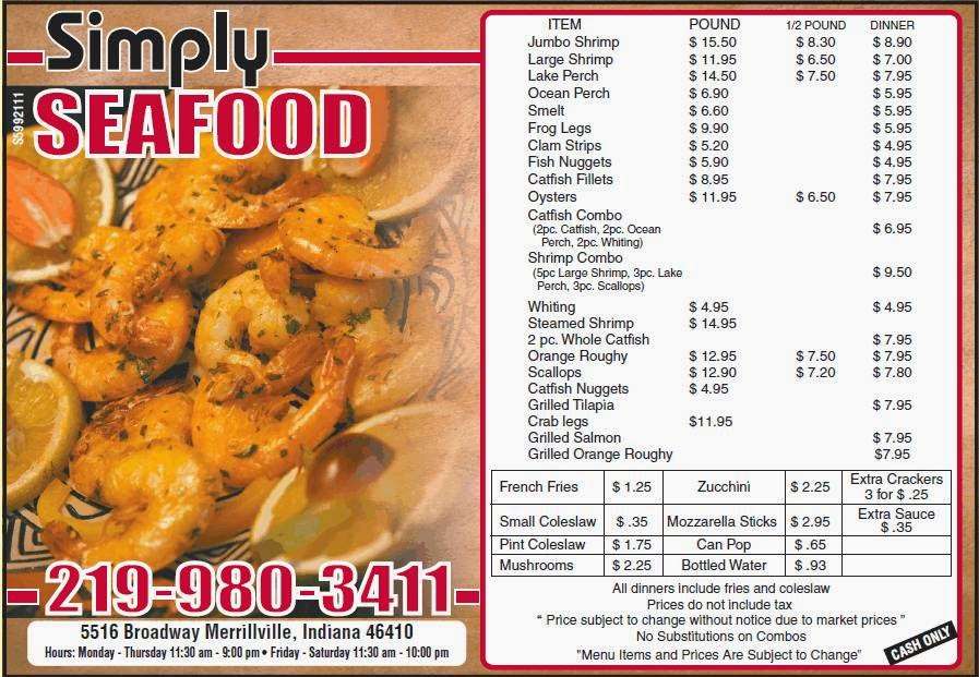 Simply Seafood | 5516 Broadway, Merrillville, IN 46410, USA | Phone: (219) 980-3411