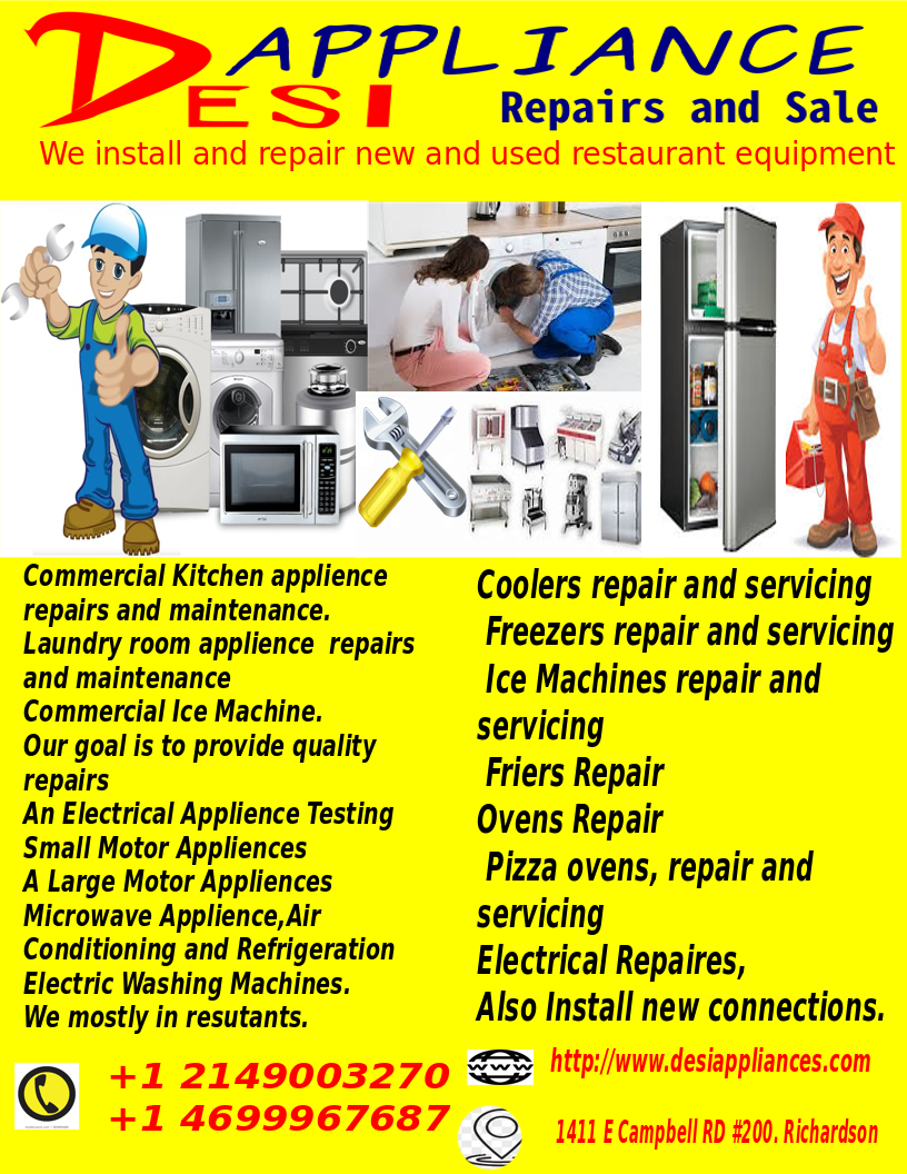 Desi Appliences sales n service | 1411 E Campbell Rd #200, Richardson, TX 75081, USA | Phone: (214) 900-3270