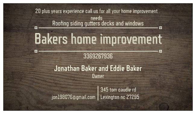 Baker Home Improvements | 345 Tom Caudle Rd, Lexington, NC 27295, USA | Phone: (336) 926-7936